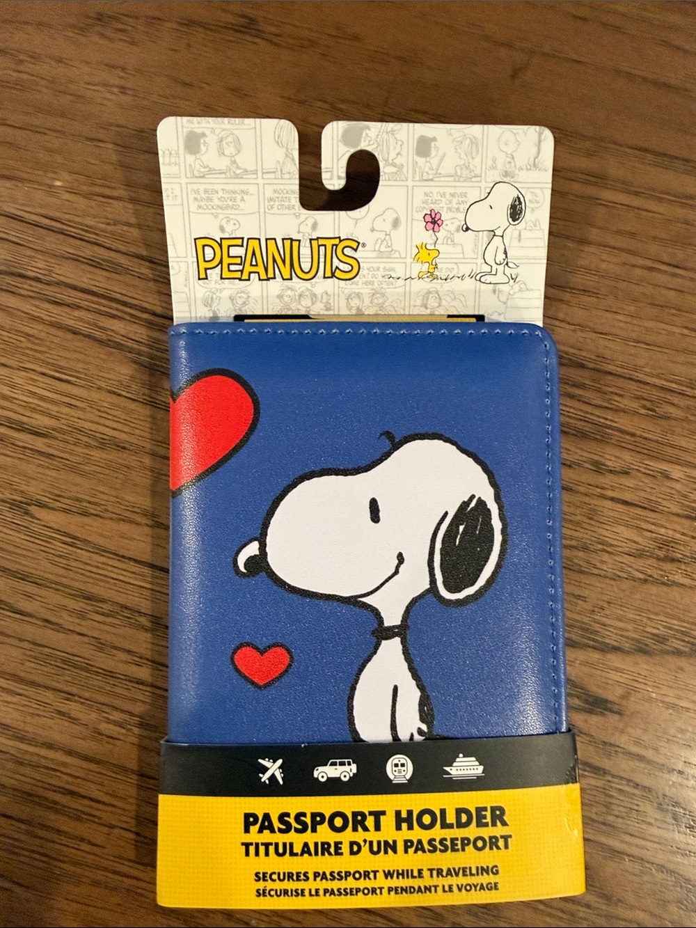 Peanuts Snoopy Blue Passport Holder with Red Hearts